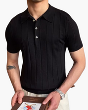 Marco De Santis | Ribbed Knit Polo Shirt with Tailored Fit Elegance For Men