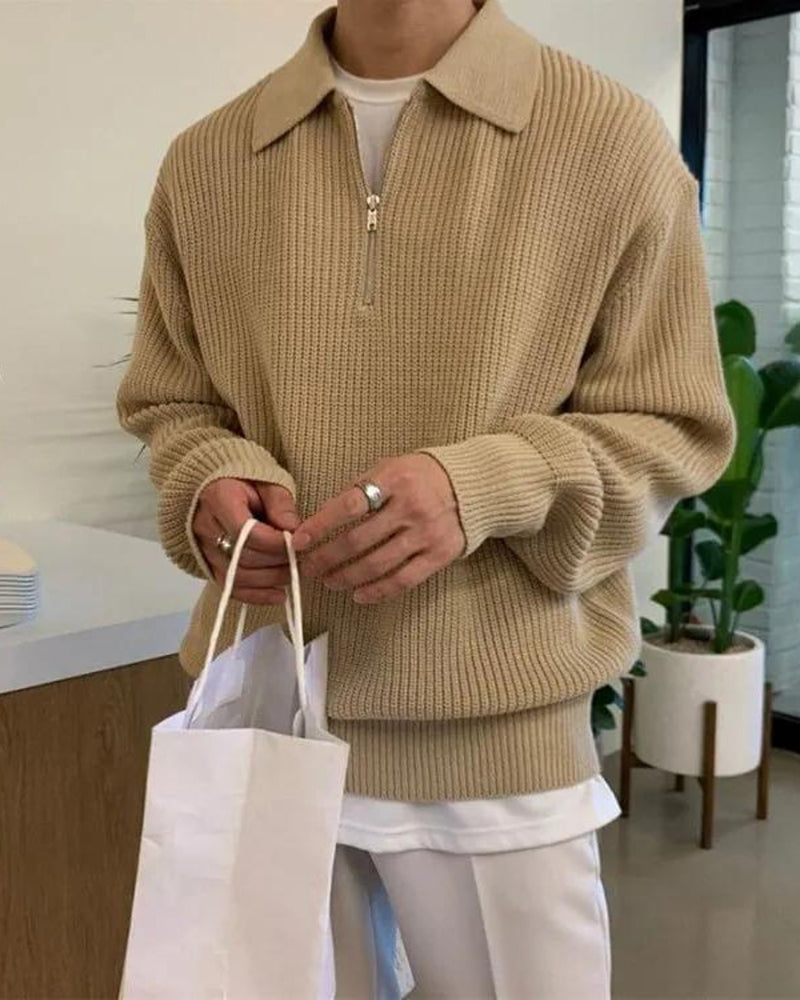 Marco De Santis | Chunky Knit Half-Zip Sweater with Modern Texture For Men