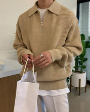 Marco De Santis | Chunky Knit Half-Zip Sweater with Modern Texture For Men