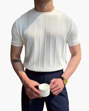 Luca Ferraro | Ribbed Knit T-Shirt with Sculpted Fit Elegance For Men
