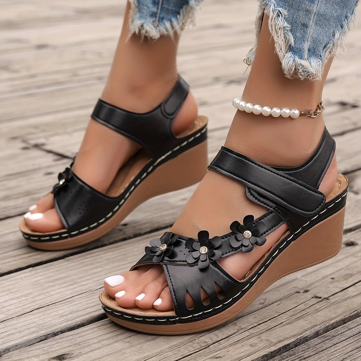 Elise Sheridan | Wedge Sandals With Floral Detail For Women