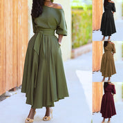 Grace Robertson | Off-Shoulder Tie Waist Maxi Dress For Women
