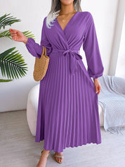 Manuela Salbrook | Wrap V-Neck Pleated Chiffon Maxi Dress For Women