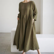 Silvana Windfield | Pleated Linen-Look Pocket Maxi Dress For Women