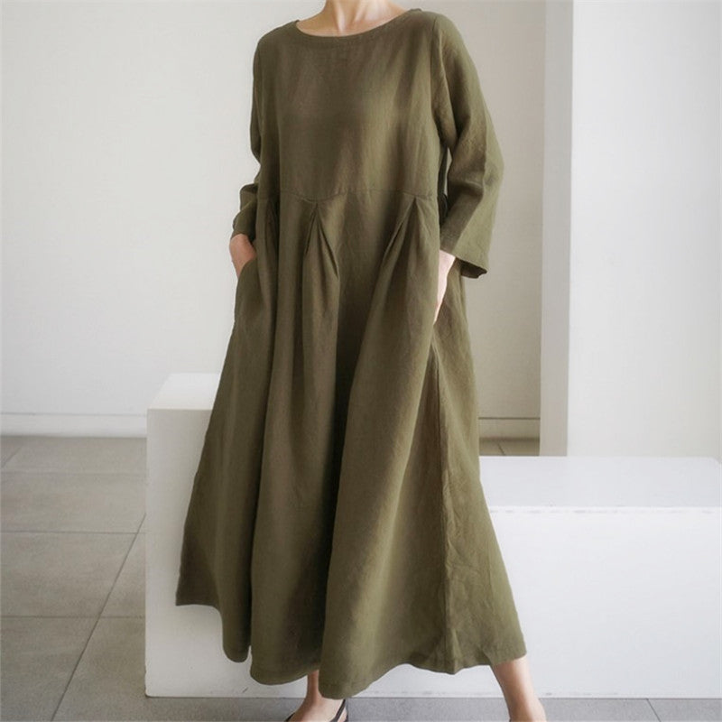 Silvana Windfield | Pleated Linen-Look Pocket Maxi Dress For Women