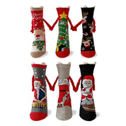 Joy | Red Santa Hand-Holding Christmas Socks Unisex & Couples