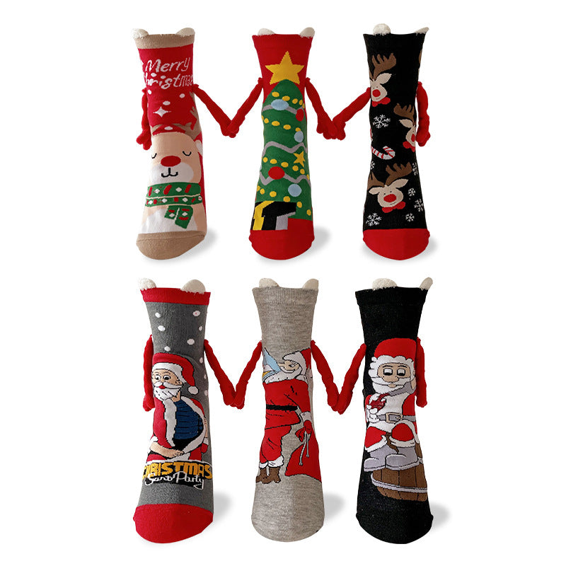 Joy | Red Santa Hand-Holding Christmas Socks Unisex & Couples