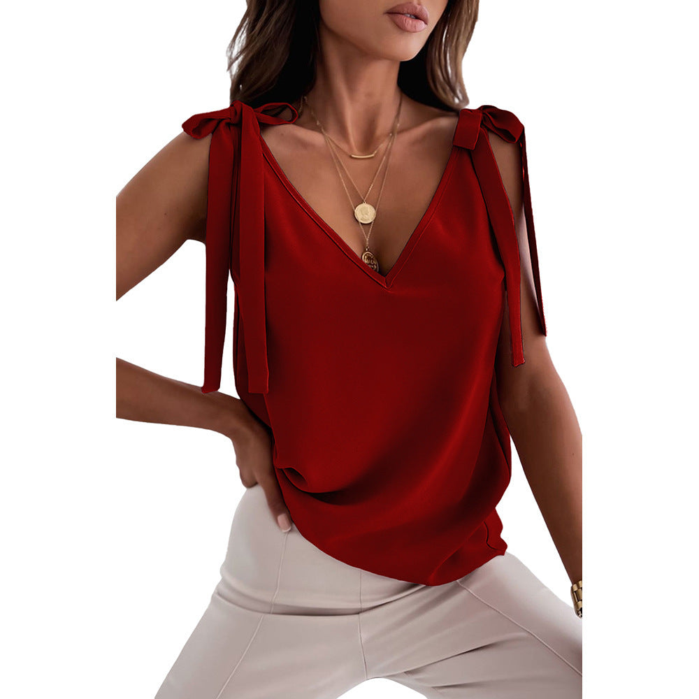 Freya Bennett | Bowknot Tie-Up V-Neck Cami Top For Women