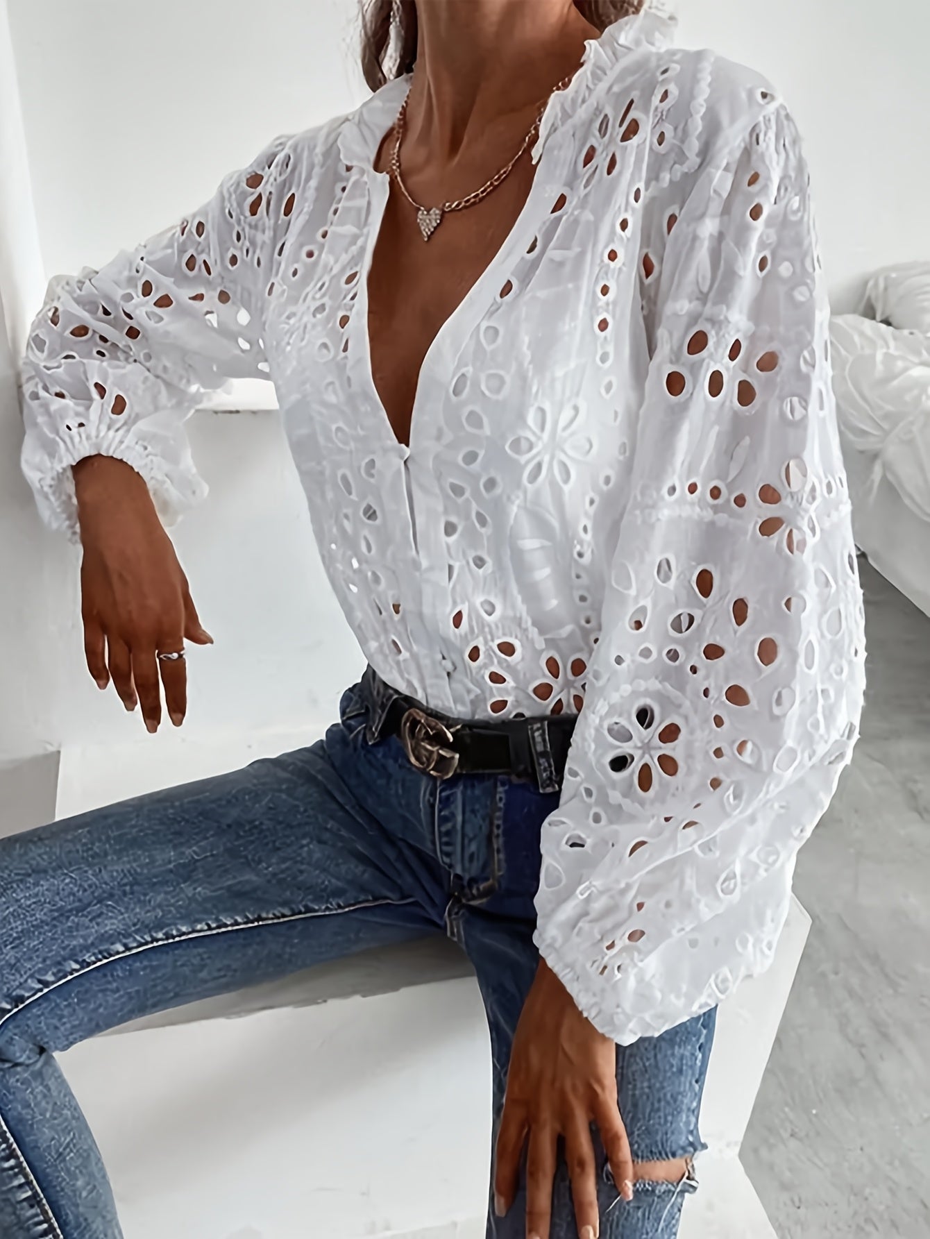 Imogen Ashworth | Broderie Anglaise Long-Sleeve Blouse For Women