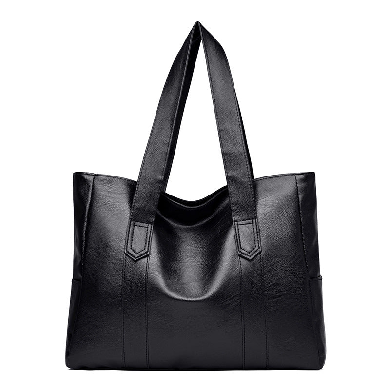 Fits The Lot | Black Large Leather-Look Tote Bag For Women