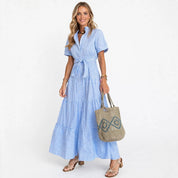 Irma Oakbridge | Striped Tiered Maxi Shirt Dress For Women