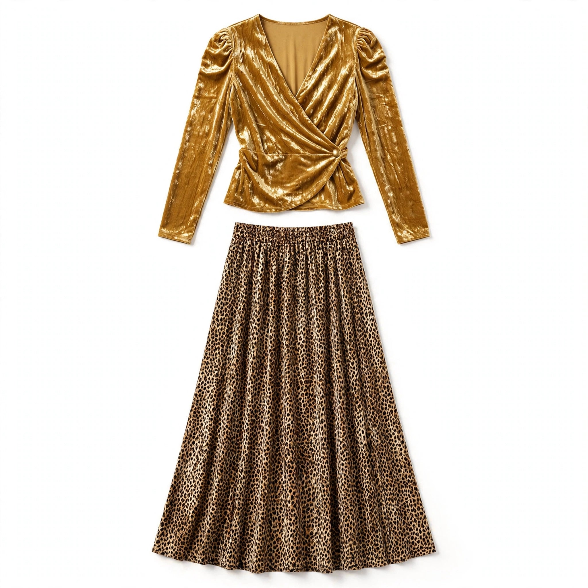 Holly Sheldon | Velvet Leopard Print Skirt Set For Women