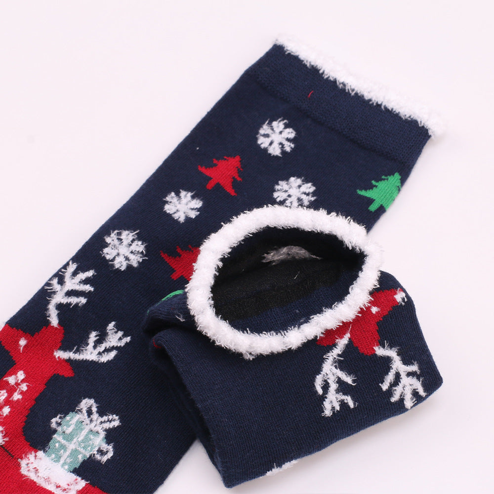 Snowy Wish | Navy Santa Print Christmas Socks For Women