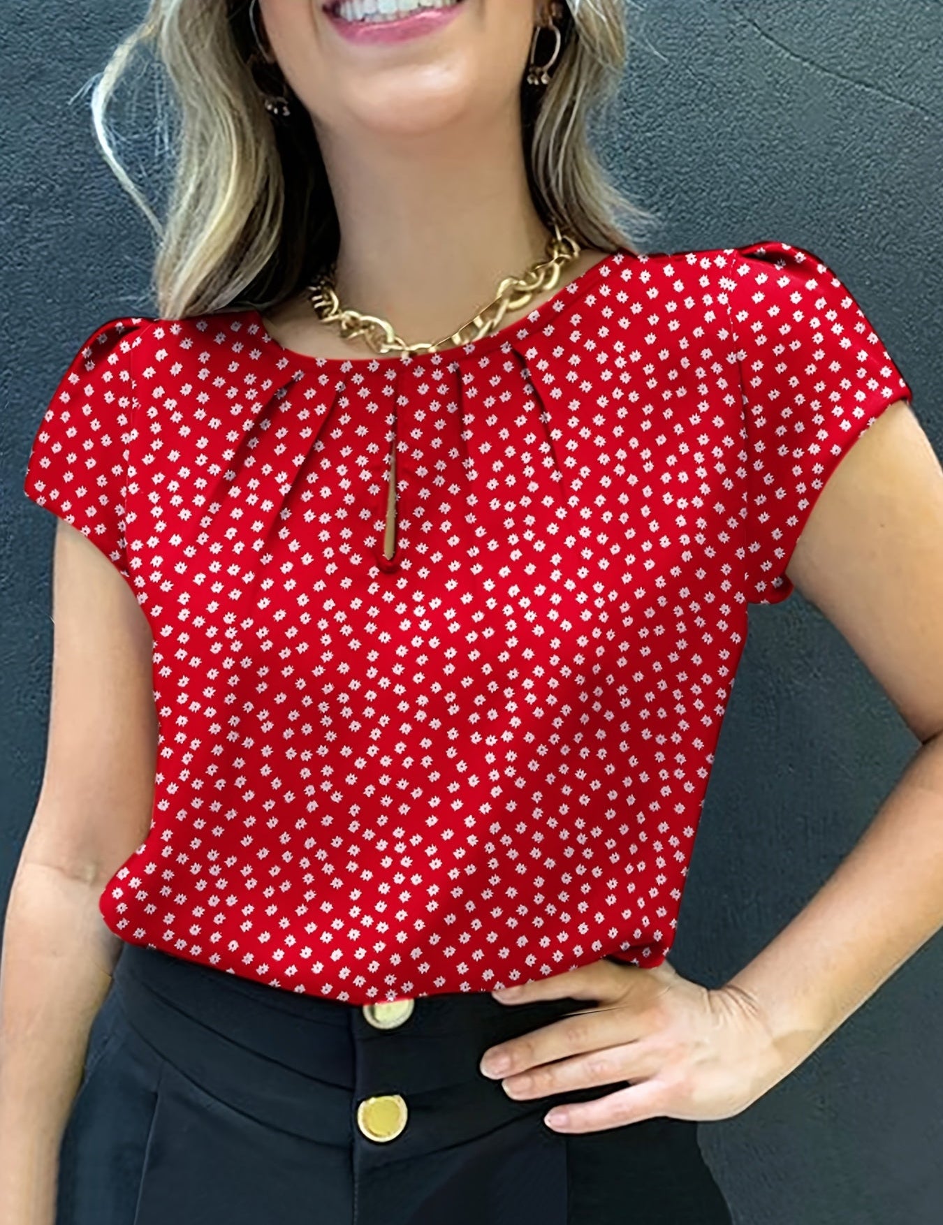Ophelia Lockhart | Polka Dot Blouse With Keyhole Detail For Women