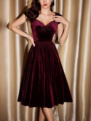 Greer Elmham | Wine Red Velvet Off Shoulder Cocktail Dress For Women