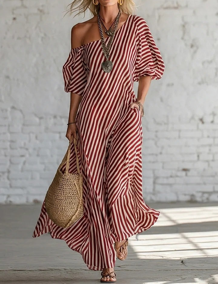 Sienna Walker | Striped Off-Shoulder Summer Dress For Women