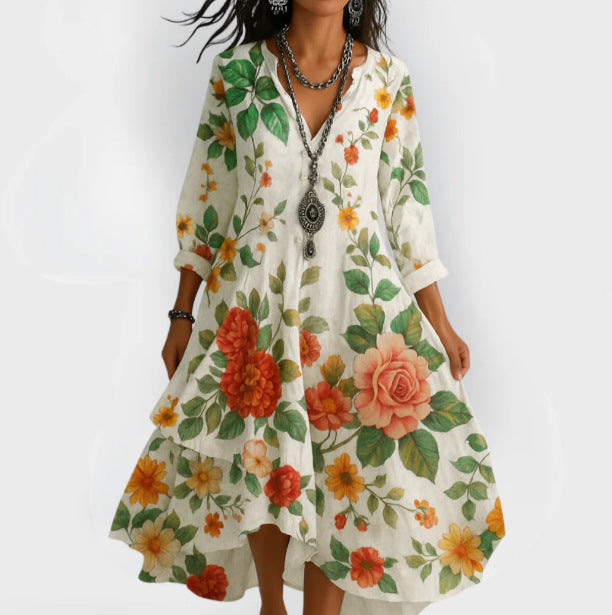 Ava Cooper | Floral V-Neck Midi Dress For Women