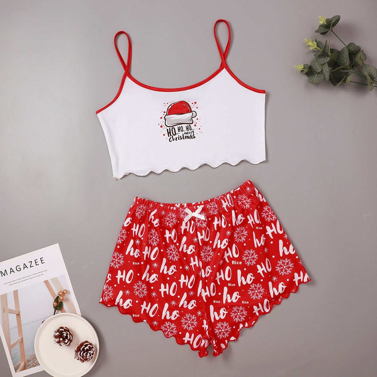 Sugar Plum | Green Gingerbread Print Christmas Pyjamas For Women