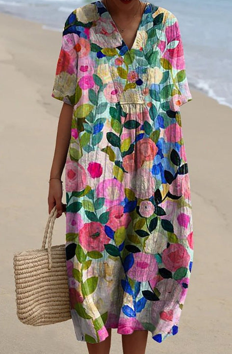 Bice Tidmore | Floral Print V-Neck Midi Dress For Women