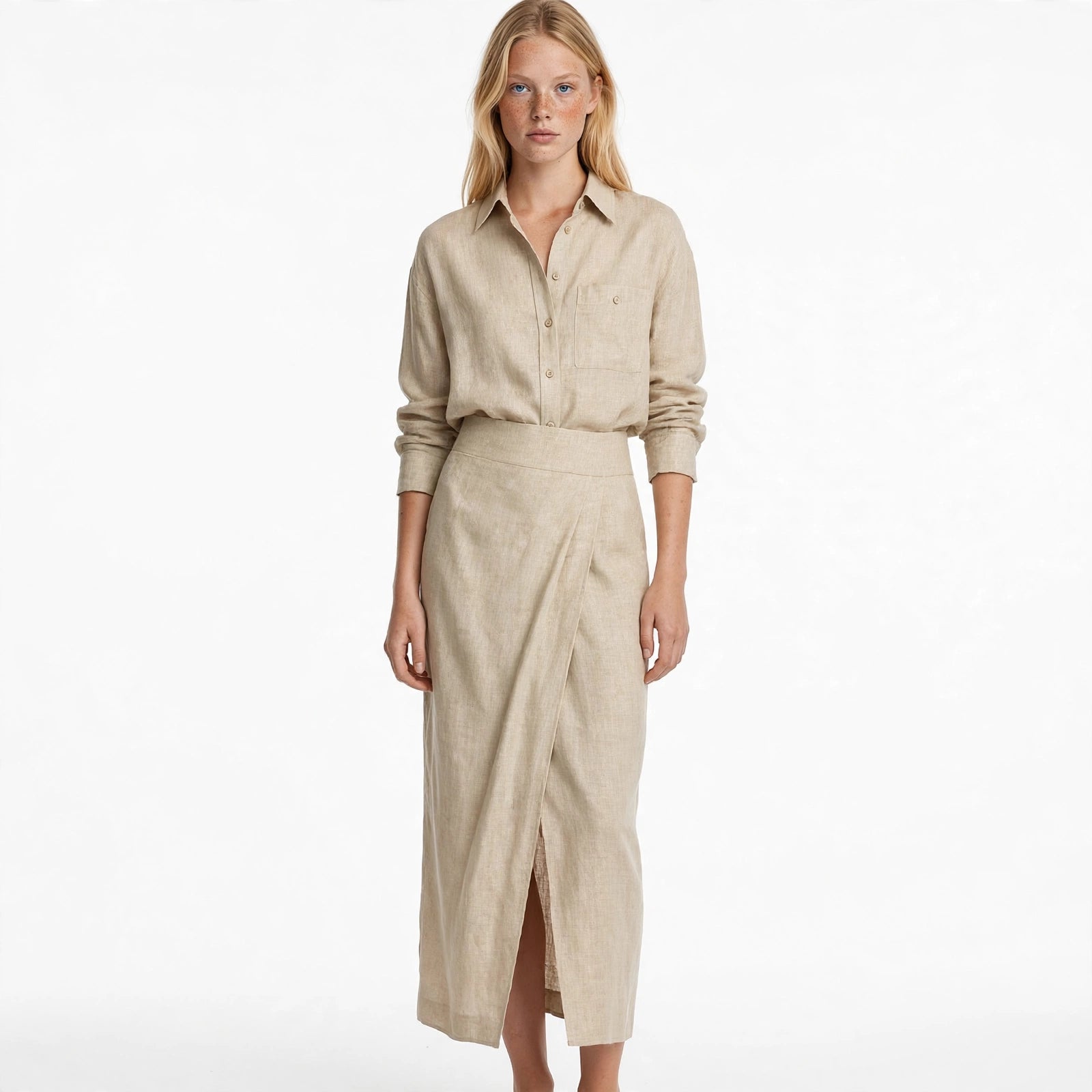 Iris Kingswood | Draped Cotton Blend Shirt And Skirt Set For Women