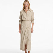Iris Kingswood | Draped Cotton Blend Shirt And Skirt Set For Women