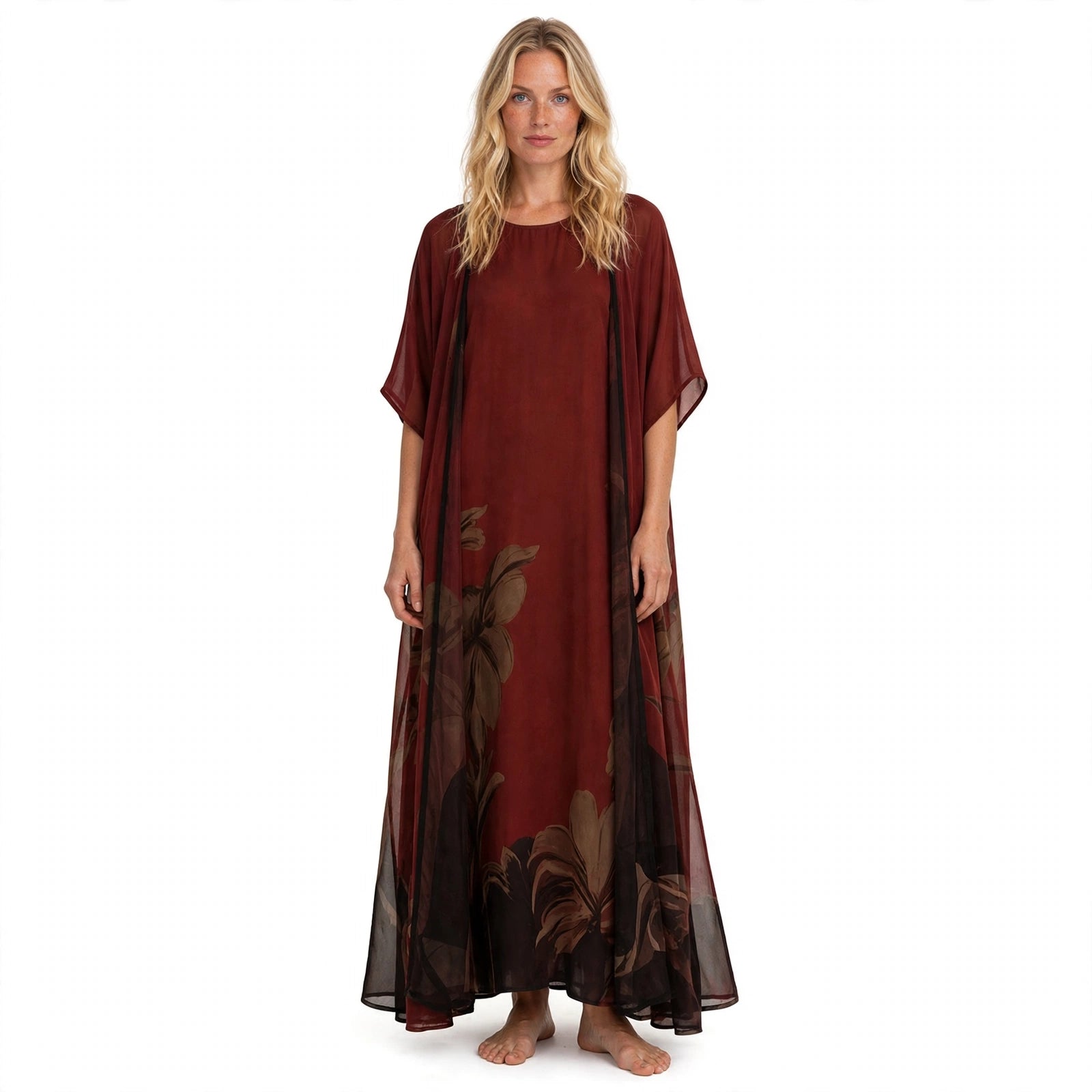 Charlotte Ashby | Floral Maxi Dress With Sheer Voile Coat For Women