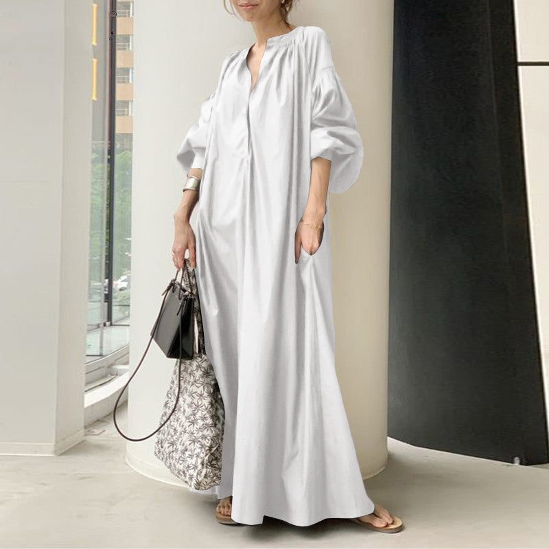 Caterina Brambury | Linen-Look Balloon Sleeve Kaftan Dress For Women