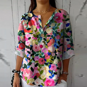 Camille Laurent | Floral Lightweight Button Blouse with Soft Sheer Finish For Women