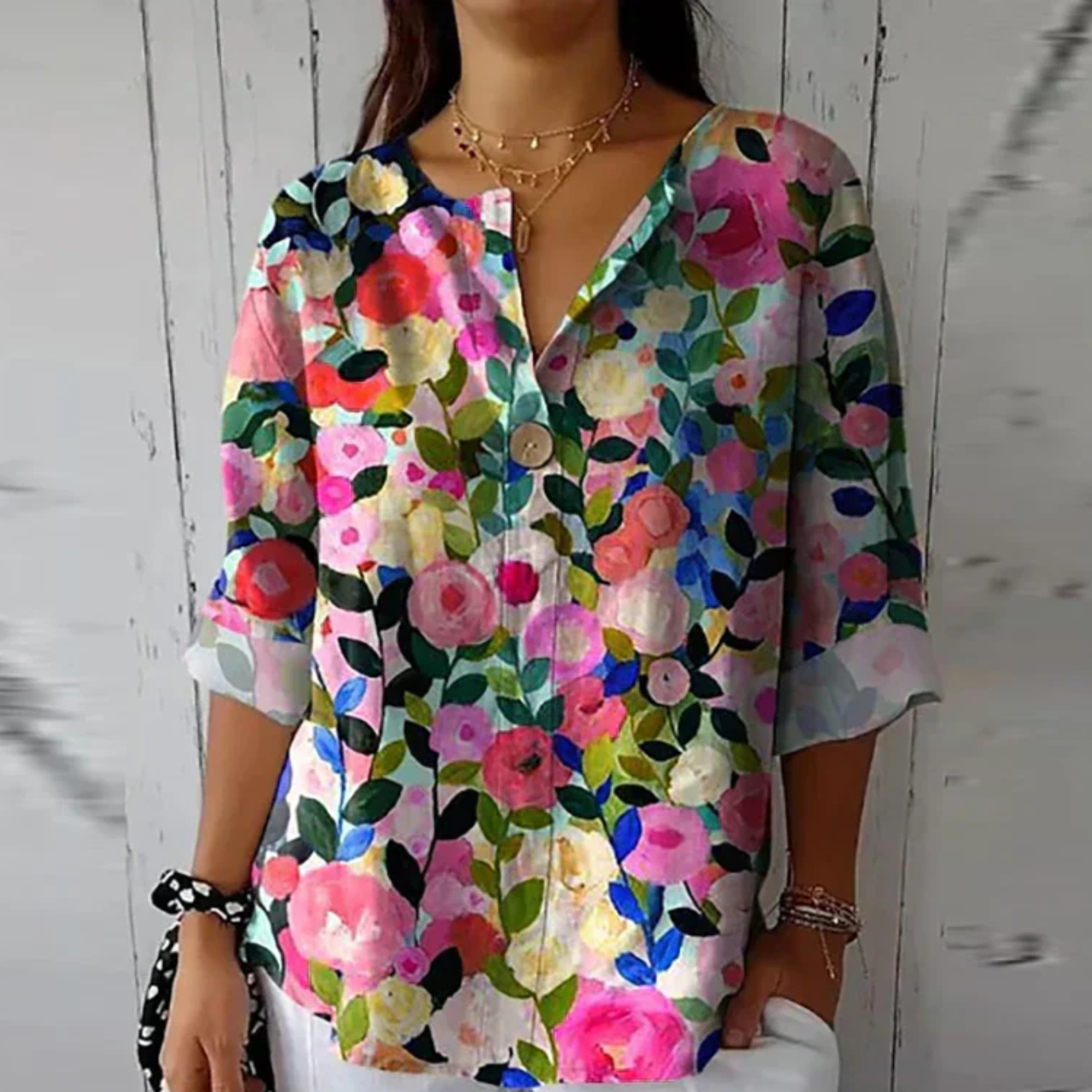 Camille Laurent | Floral Lightweight Button Blouse with Soft Sheer Finish For Women
