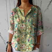Camille Laurent | Floral Lightweight Button Blouse with Soft Sheer Finish For Women