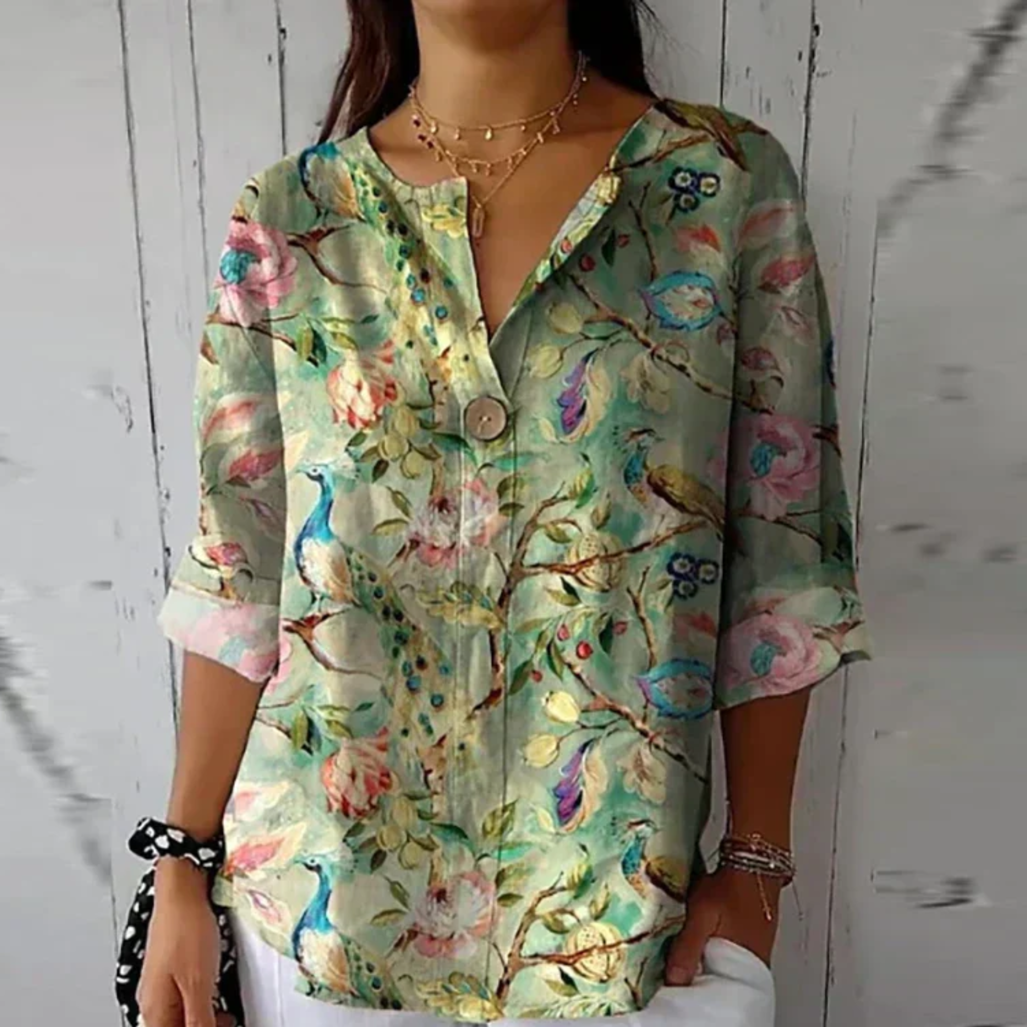 Camille Laurent | Floral Lightweight Button Blouse with Soft Sheer Finish For Women