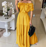 Matilde Malmere | Off-Shoulder Shirred Tiered Maxi Dress For Women