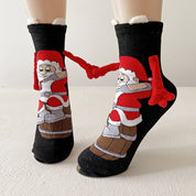 Joy | Red Santa Hand-Holding Christmas Socks Unisex & Couples