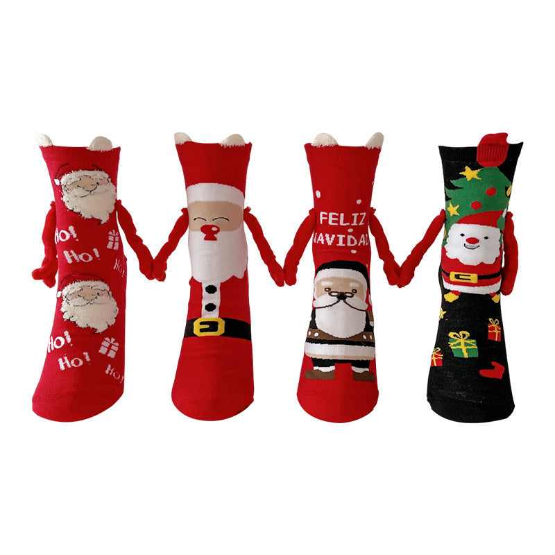 Joy | Red Santa Hand-Holding Christmas Socks Unisex & Couples
