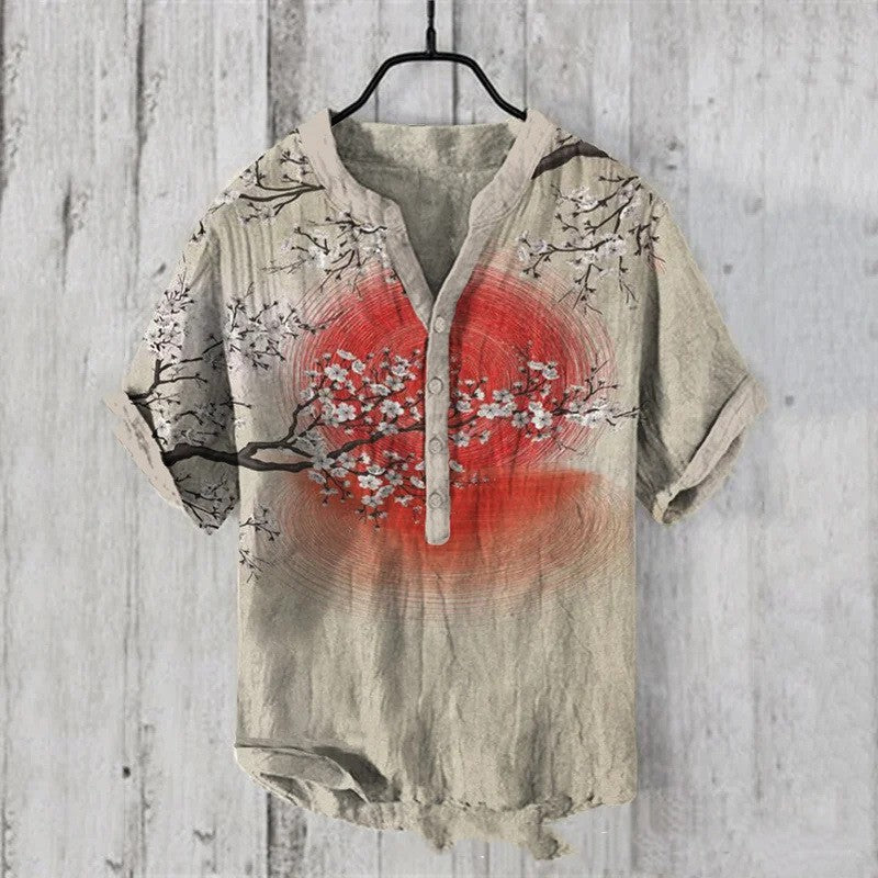 Filippo Rushcombe | Art Print Linen-Look Short Sleeve Shirt For Men
