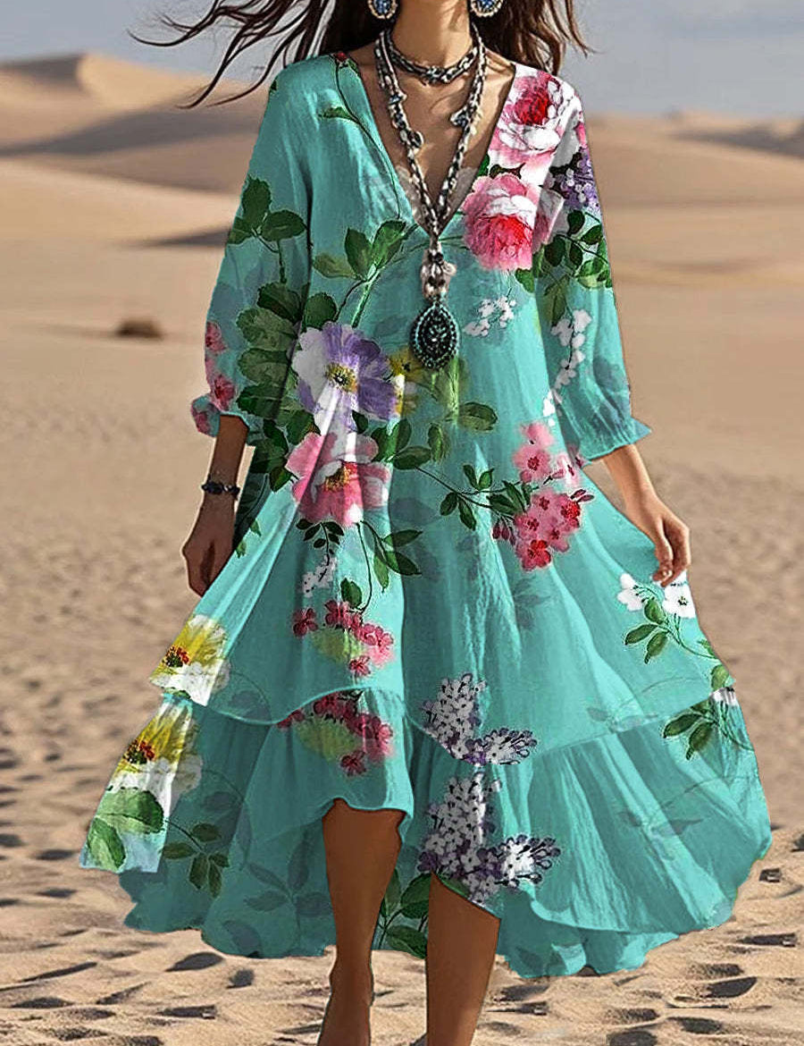 Ava Cooper | Floral V-Neck Midi Dress For Women