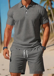 Adriano Pellgate | Waffle Knit Polo Shirt & Shorts Set For Men