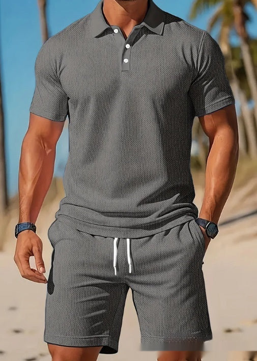 Adriano Pellgate | Waffle Knit Polo Shirt & Shorts Set For Men
