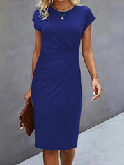 Allegra Marcroft | Black Ruched Cap Sleeve Midi Dress For Women