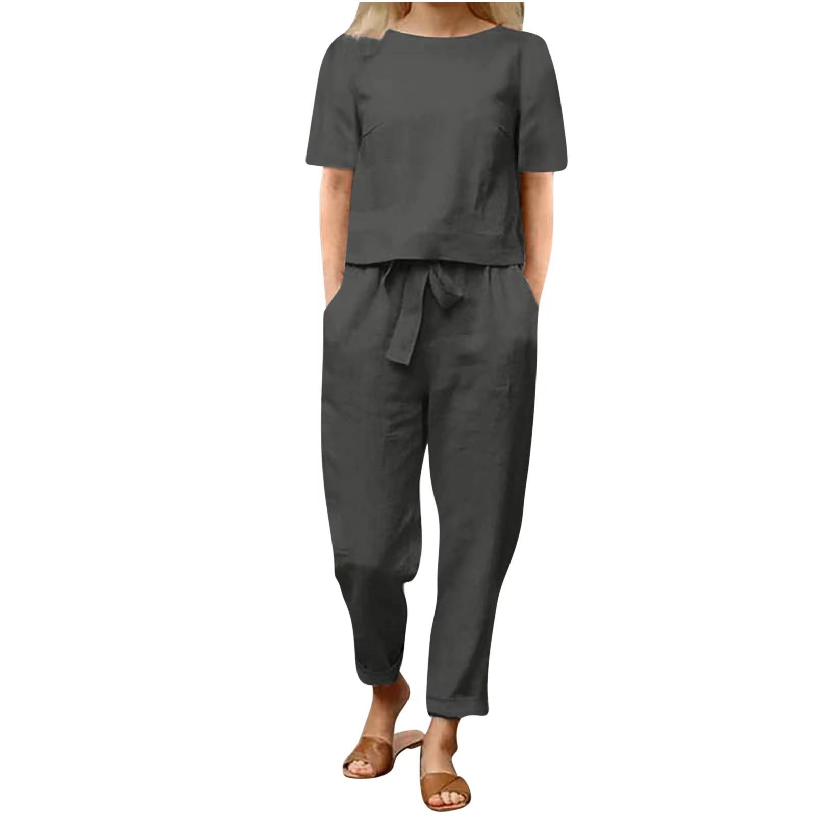 Dora Dalton | Linen-Look Top & Tie-Waist Trousers Set For Women