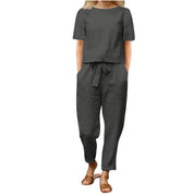 Dora Dalton | Linen-Look Top & Tie-Waist Trousers Set For Women