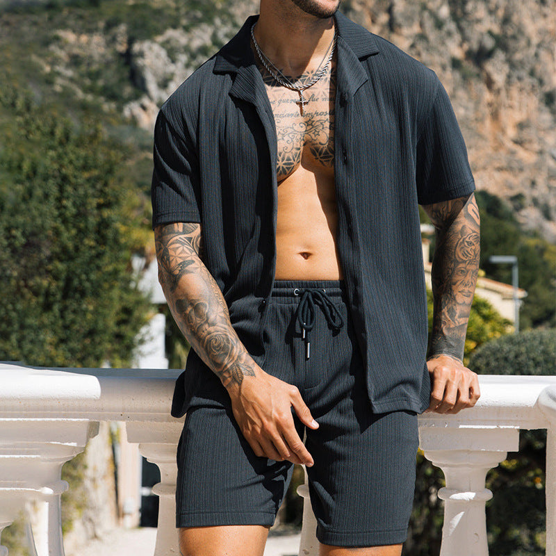 Zachary Prentice | Textured Shirt & Shorts Set For Men