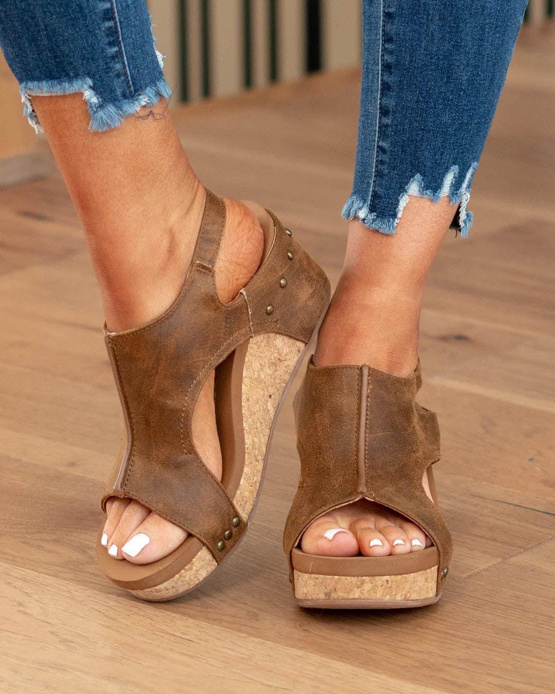 Torvella Lift | Cork Wedge Cut-Out Sandals
