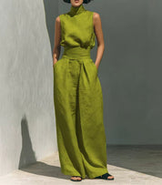 Valentina Creswell | Linen-Look Wide Leg Two-Piece Set For Women