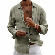 Nicola Saxcroft | Crinkle Linen-Look Long Sleeve Beach Shirt For Men