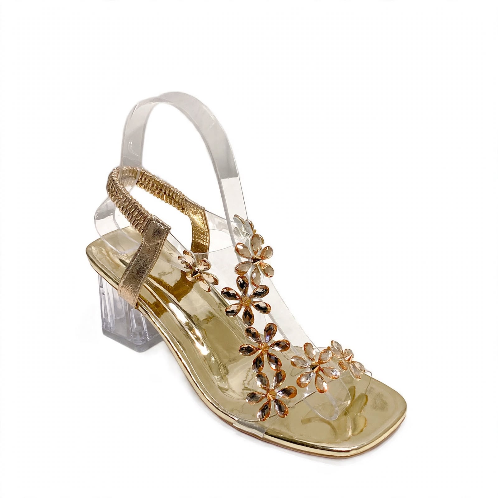 Simona Thornshaw | Flower Clear Block Heel Sandals For Women
