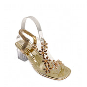 Simona Thornshaw | Flower Clear Block Heel Sandals For Women