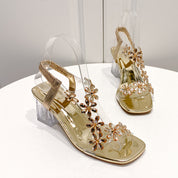 Simona Thornshaw | Flower Clear Block Heel Sandals For Women