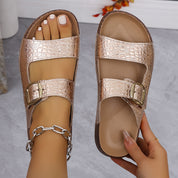Miranda Ashfield | Croc-Embossed Buckle Sandals For Women