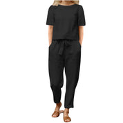 Dora Dalton | Linen-Look Top & Tie-Waist Trousers Set For Women